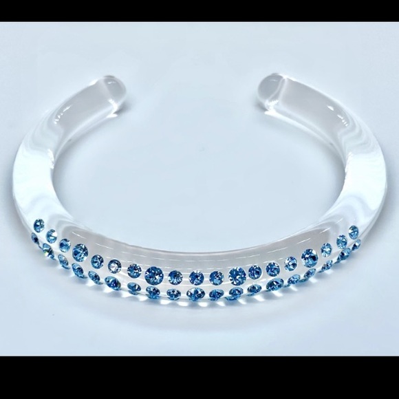 Acrylic Cuff Bracelet Embellished With Blue Genuine Crystal Stone Elements - Picture 4 of 8